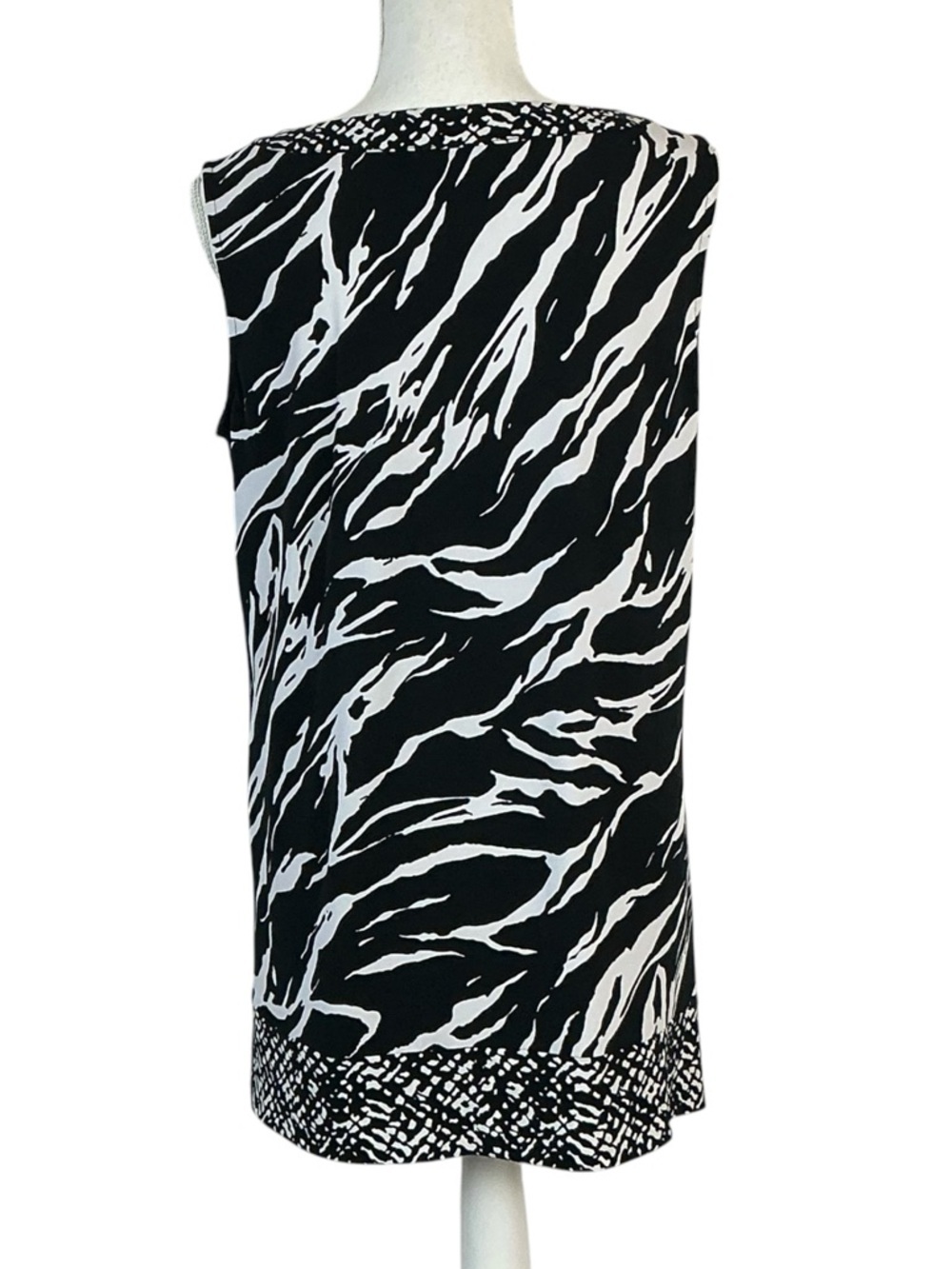 Zebra Animal Print Top Sleeveless Kehole Tunic Tank Blouse Black White Large - Picture 7 of 16
